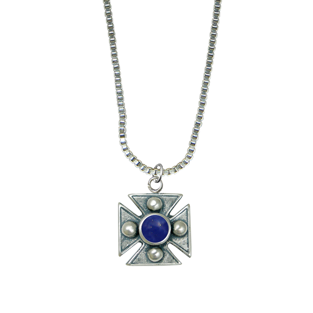 Sterling Silver Little Lapis Lazuli Cross Pendant Necklace